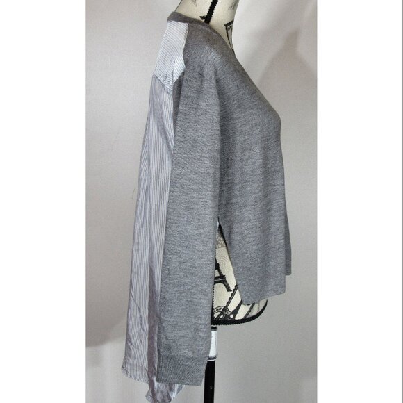 Alexander Wang Contrast Back sweater Merino Grey White Pinstriped Womens Size S - Picture 2 of 5